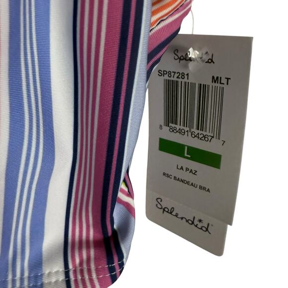 Splendid La Paz Striped Bandeau Square Neck Multicolor Bikini Swimsuit Top Large - Picture 5 of 6